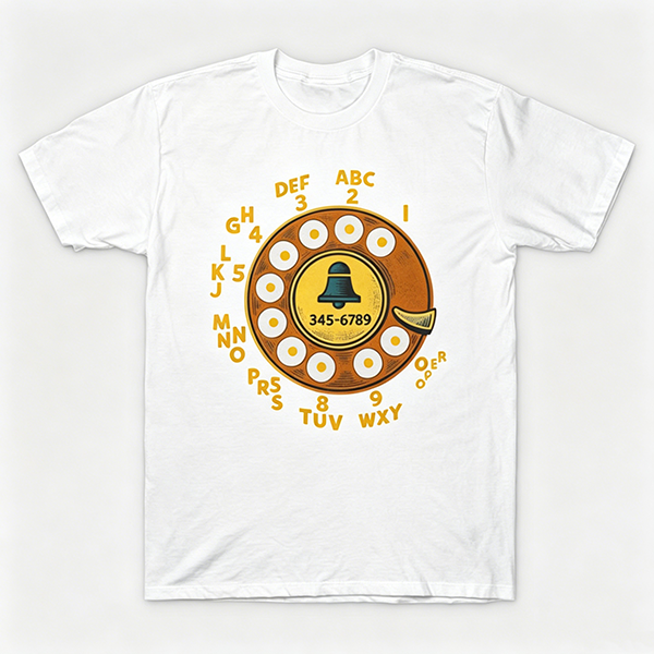 Vintage Rotary Phone Dial Pattern T-Shirt--VINT015