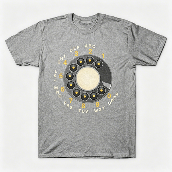 Vintage Rotary Phone Dial Pattern T-Shirt--VINT051