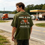 Hawk & Son Hauling Co. Vintage Truck Driver T-Shirt, Classic Heavy Haulage Graphic Tee