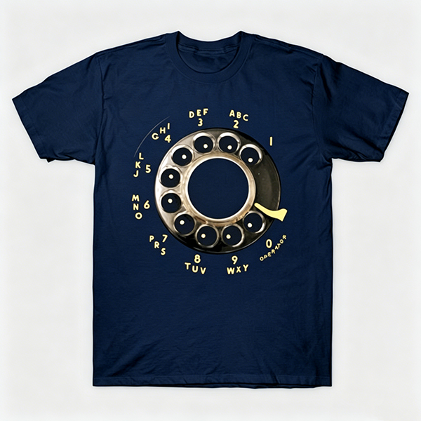 Vintage Rotary Phone Dial Pattern T-Shirt--VINT018