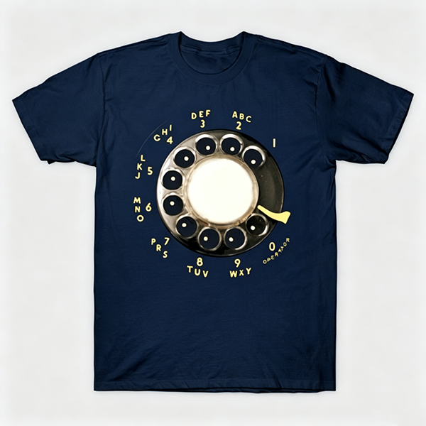 Vintage Rotary Phone Dial Pattern T-Shirt--VINT011