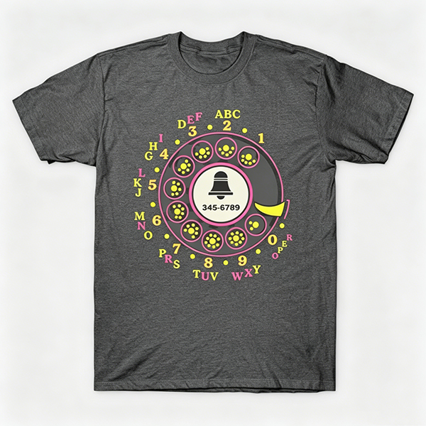 Vintage Rotary Phone Dial Pattern T-Shirt--VINT025