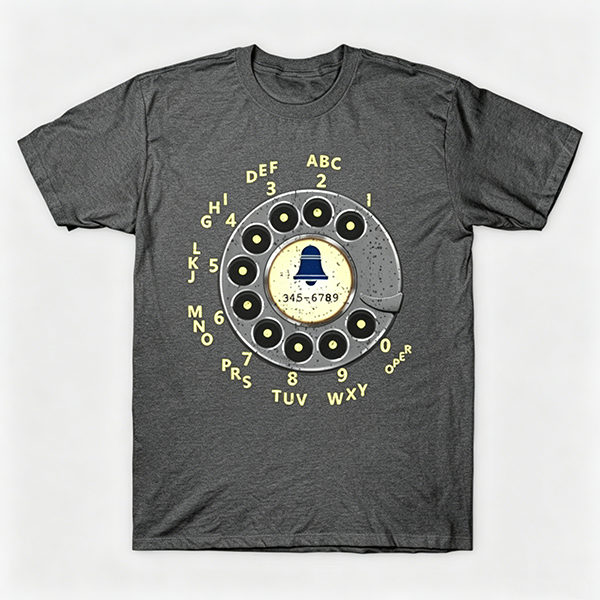 Vintage Rotary Phone Dial Pattern T-Shirt--VINT027