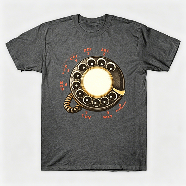 Vintage Rotary Phone Dial Pattern T-Shirt--VINT030