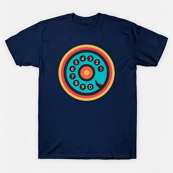 Vintage Rotary Phone Dial Pattern T-Shirt--VINT006