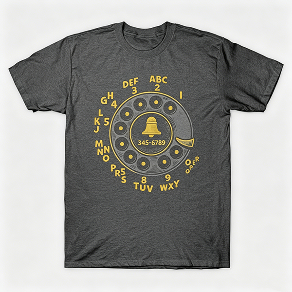 Vintage Rotary Phone Dial Pattern T-Shirt--VINT015