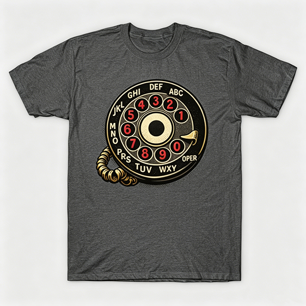 Vintage Rotary Phone Dial Pattern T-Shirt--VINT033