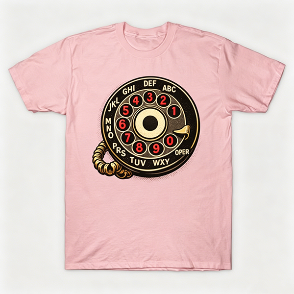 Vintage Rotary Phone Dial Pattern T-Shirt--VINT033