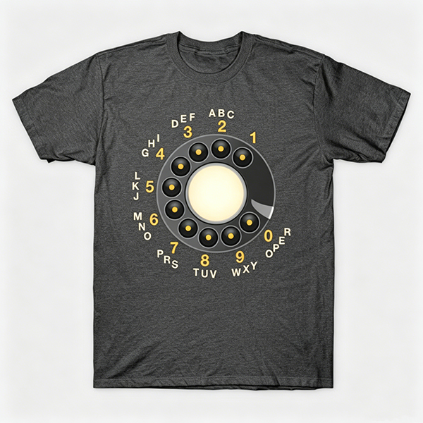Vintage Rotary Phone Dial Pattern T-Shirt--VINT051