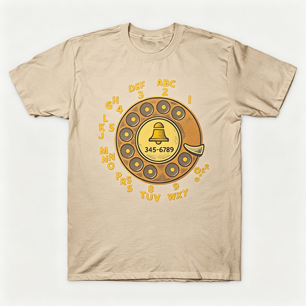 Vintage Rotary Phone Dial Pattern T-Shirt--VINT015