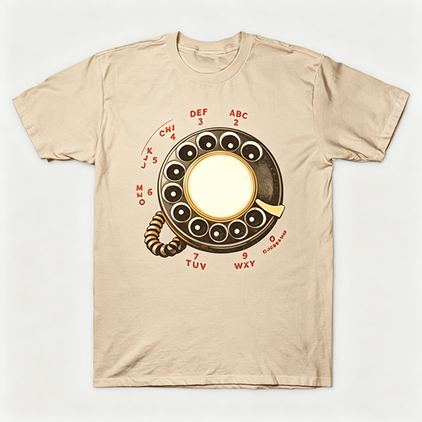 Vintage Rotary Phone Dial Pattern T-Shirt--VINT030