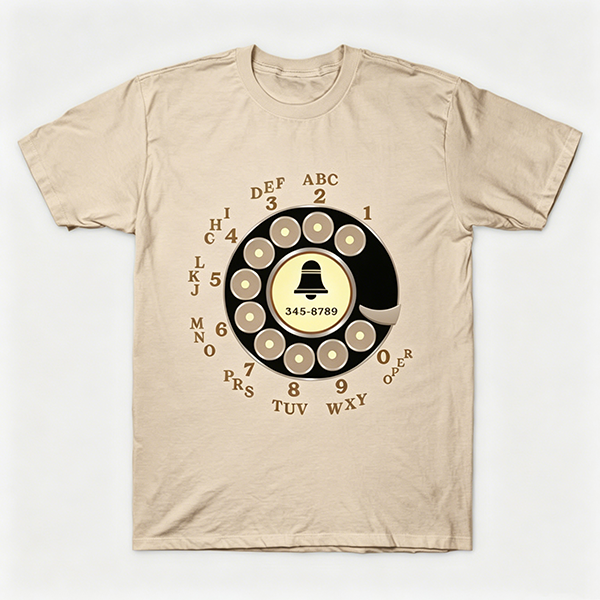 Vintage Rotary Phone Dial Pattern T-Shirt--VINT013