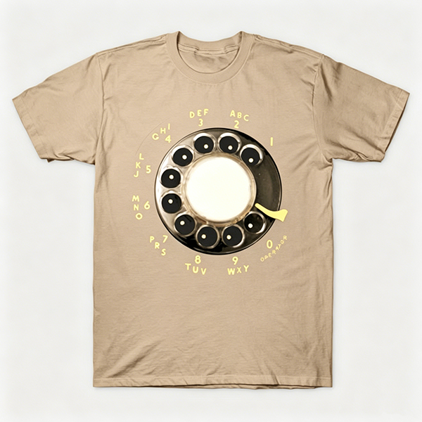 Vintage Rotary Phone Dial Pattern T-Shirt--VINT011