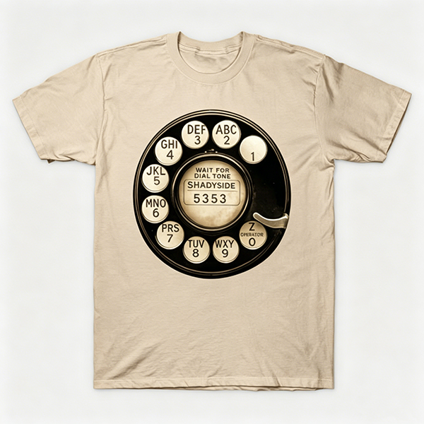 Vintage Rotary Phone Dial Pattern T-Shirt--VINT031
