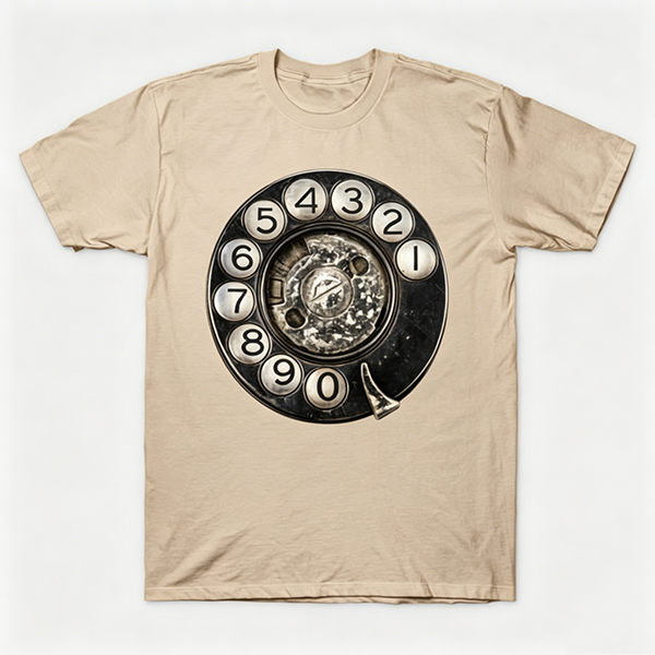 Vintage Rotary Phone Dial Pattern T-Shirt--VINT038