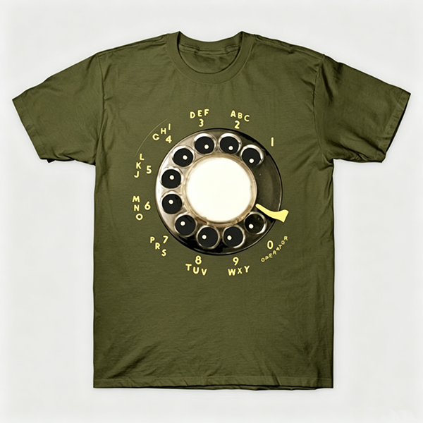 Vintage Rotary Phone Dial Pattern T-Shirt--VINT011