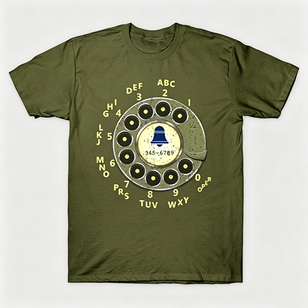 Vintage Rotary Phone Dial Pattern T-Shirt--VINT027