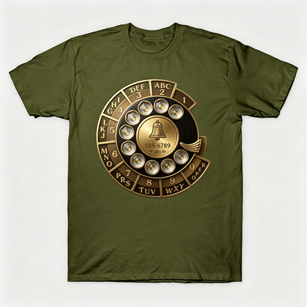 Vintage Rotary Phone Dial Pattern T-Shirt--VINT023