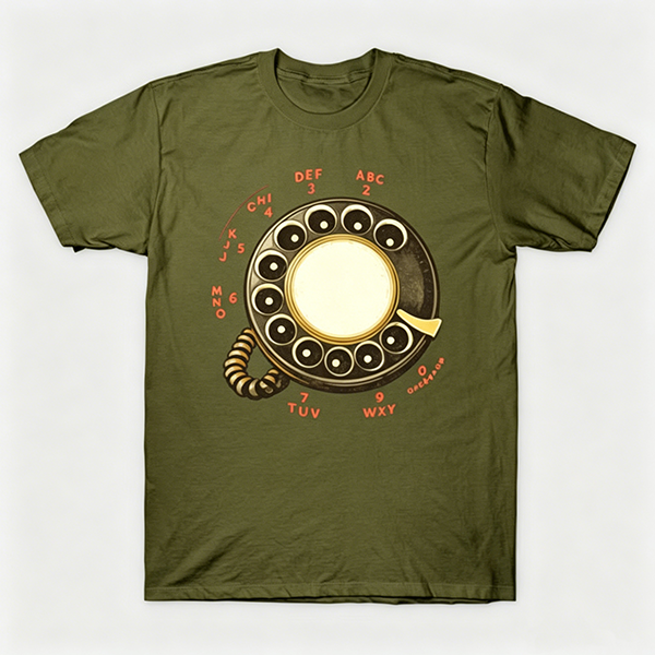 Vintage Rotary Phone Dial Pattern T-Shirt--VINT030