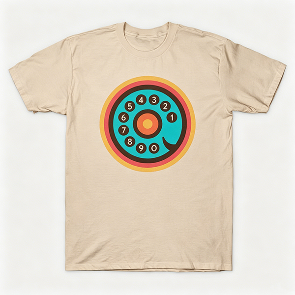 Vintage Rotary Phone Dial Pattern T-Shirt--VINT006