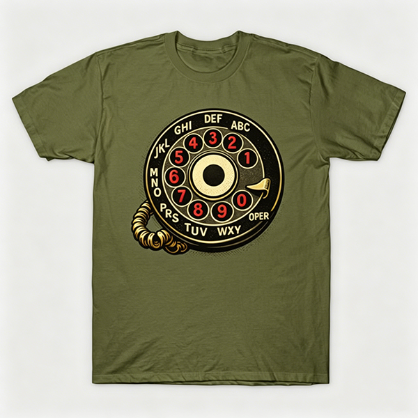 Vintage Rotary Phone Dial Pattern T-Shirt--VINT033