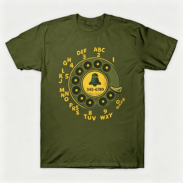 Vintage Rotary Phone Dial Pattern T-Shirt--VINT015