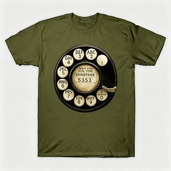 Vintage Rotary Phone Dial Pattern T-Shirt--VINT031