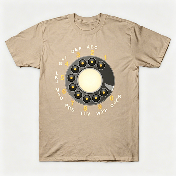 Vintage Rotary Phone Dial Pattern T-Shirt--VINT051