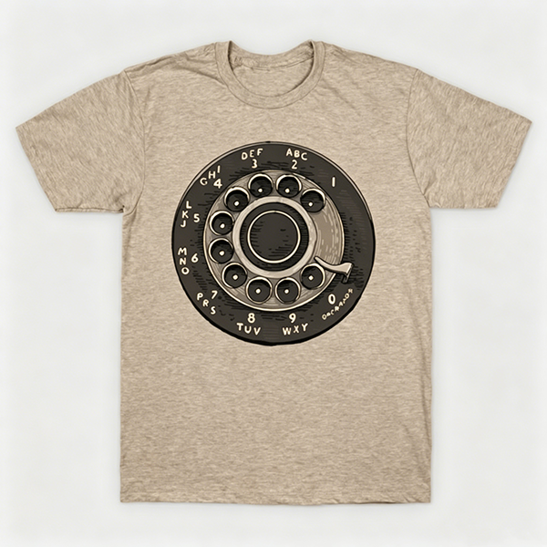 Vintage Rotary Phone Dial Pattern T-Shirt--VINT049