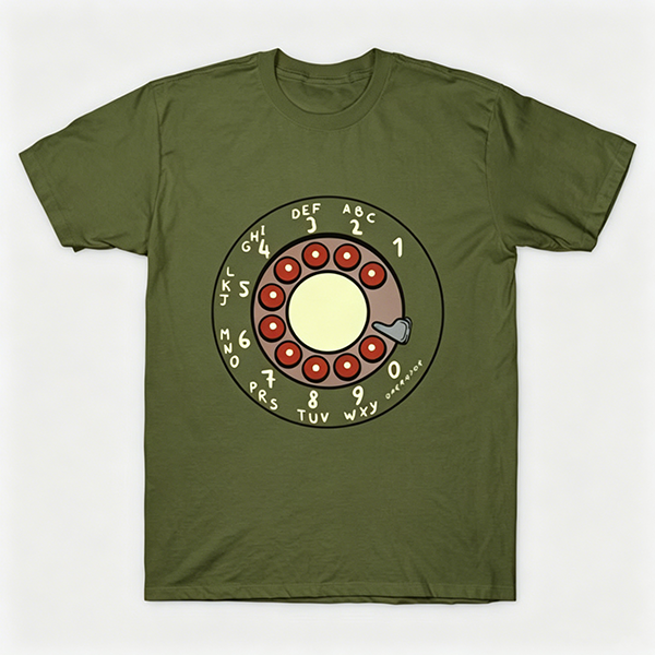 Vintage Rotary Phone Dial Pattern T-Shirt--VINT044