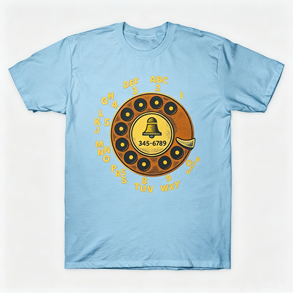 Vintage Rotary Phone Dial Pattern T-Shirt--VINT015