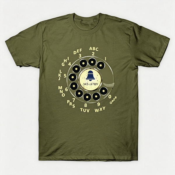 Vintage Rotary Phone Dial Pattern T-Shirt--VINT037