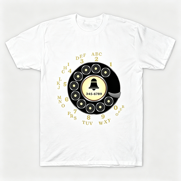 Vintage Rotary Phone Dial Pattern T-Shirt--VINT013