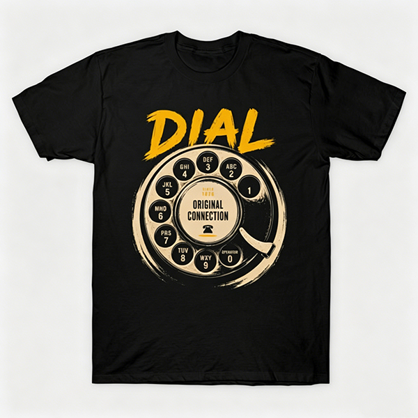 Vintage Rotary Phone Dial Pattern T-Shirt--VINT043