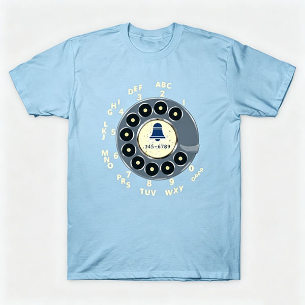 Vintage Rotary Phone Dial Pattern T-Shirt--VINT037