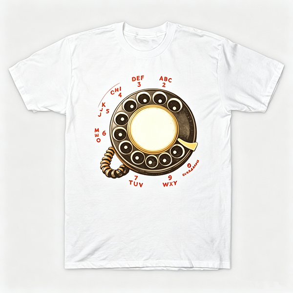 Vintage Rotary Phone Dial Pattern T-Shirt--VINT030