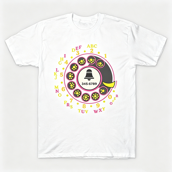 Vintage Rotary Phone Dial Pattern T-Shirt--VINT025