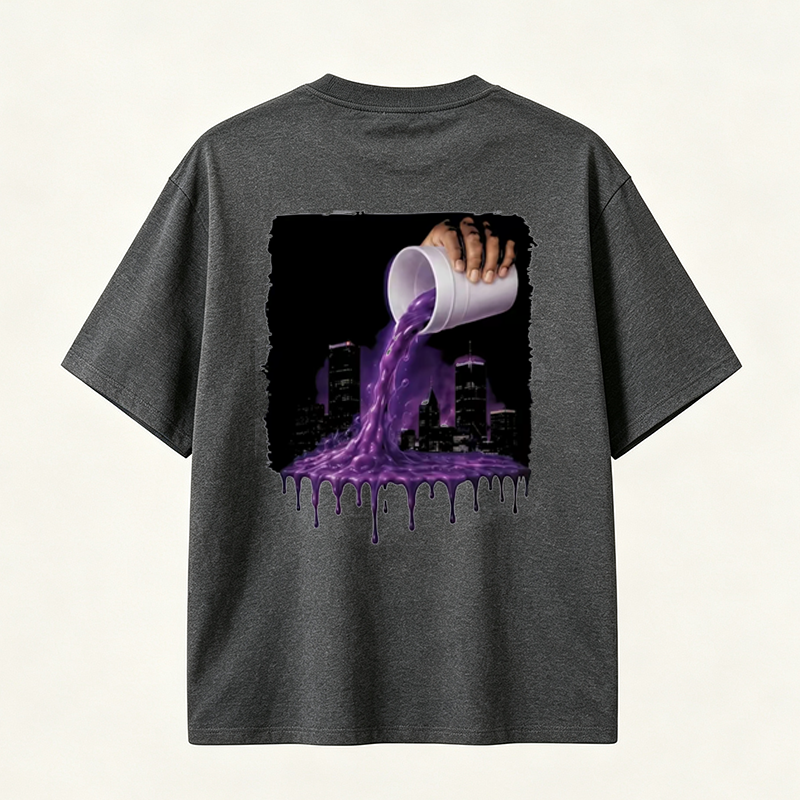Big Moe Inspired Graphic T-Shirt with Purple Street Art Design and Hip Hop Culture Style
