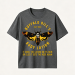 Buffalo Bill’s Body Lotion Horror Movie Parody Graphic T-Shirt for Dark Humor and Thriller Fans